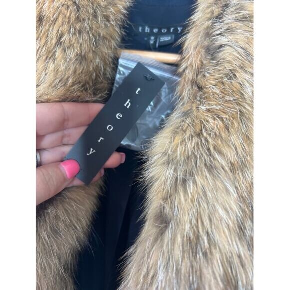 NWT Theory Belize Collared Wool Blend Coat Nest Washed in Navy Blue Size: Medium - Picture 5 of 8